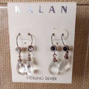 Kalan Sterling Silver Earrings with Clear and Black Accents